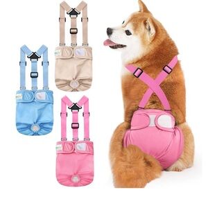 Idepet Dog Diapers with Suspender Detachable, 3 Pack Washable Doggie Diapers XL
